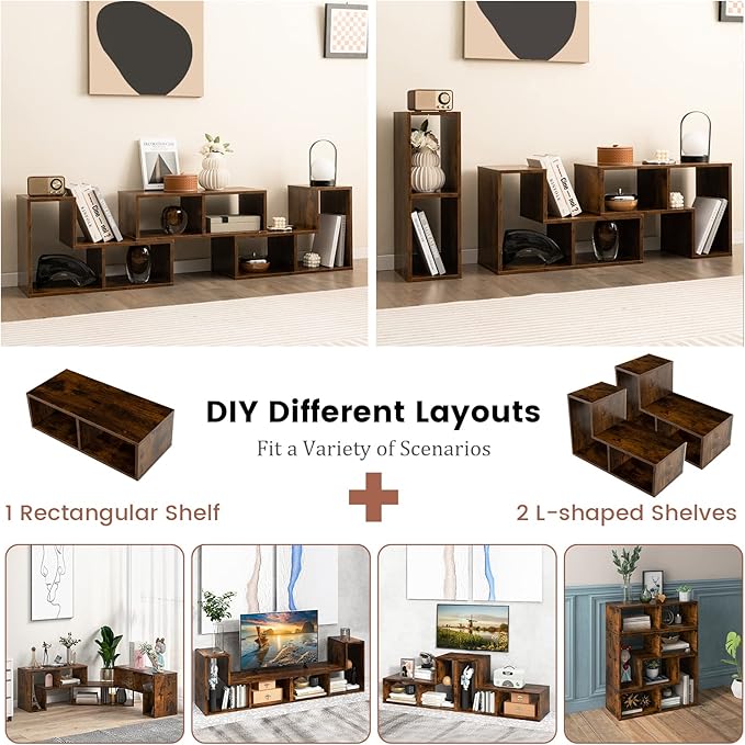 KOTEK TV Stand for 50 55 60 65 Inch TV, 3 Pieces Free Combination Bookshelf Organizer, TV Console Table with Open Storage Shelves, Modern Entertainment Center for Living Room, Bedroom