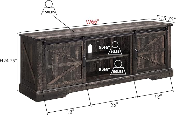 OKD Farmhouse TV Stand for 75 Inch TV with Sliding Barn Door, Rustic Wood Entertainment Center Large Media Console Cabinet Long Television Stands for 70 Inch TVs, Dark Rustic Oak