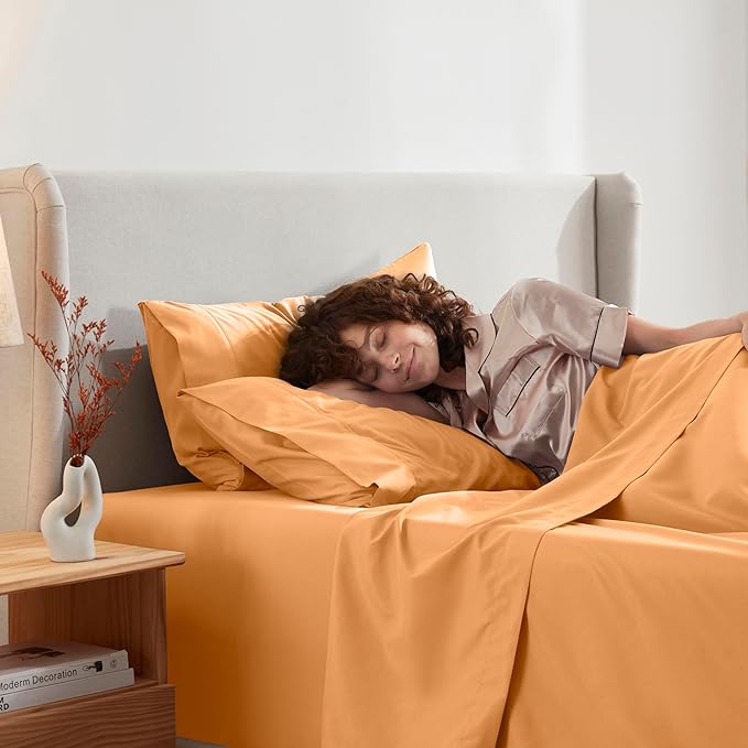 Nestl Full XL Sheet Set - Luxury 1800 Ultra-Soft Microfiber Full Extra Long Bed Sheets - Double Brushed - Deep Pockets - Easy Fit - 4 Piece Set - Bedding Sheets & Pillowcases (Full XL, Light Orange)