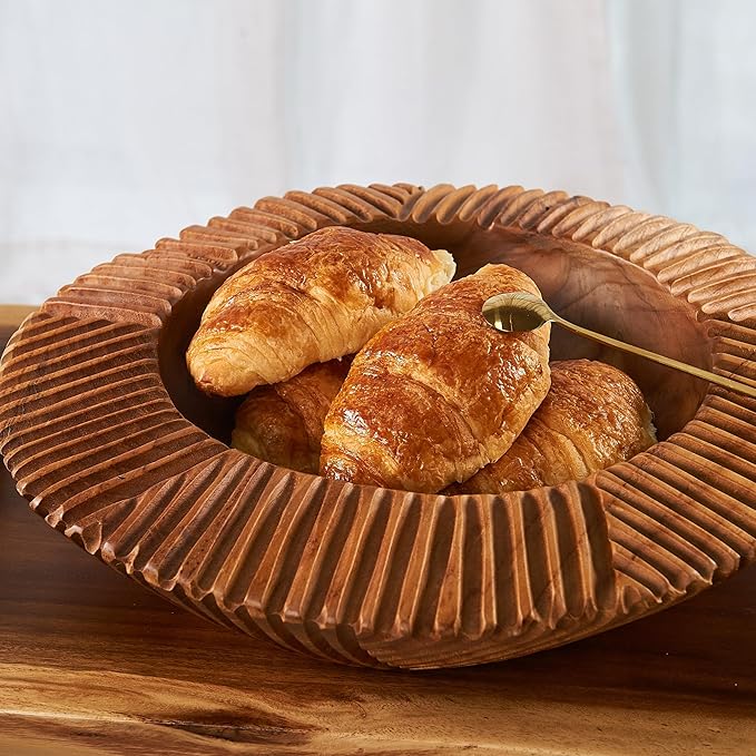 Teak Handcrafted Wooden Bowls Natural Wood Round Utility Bowl 10.9" W Handmade Rustic Serving Platter Fruit Snack Holder for Entry Table Vintage Artworks Dining Room Home Décor