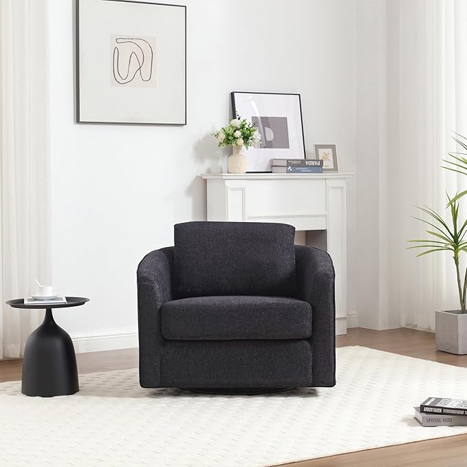 MINCETA Accent Chairs,Oversized 360 Swivel Armchair(Seat Area:25.6" D x 26.8" W),Modern Comfy Reading Chairs for Living Room with Metal Base,Performance Fabric in Charcoal Gray