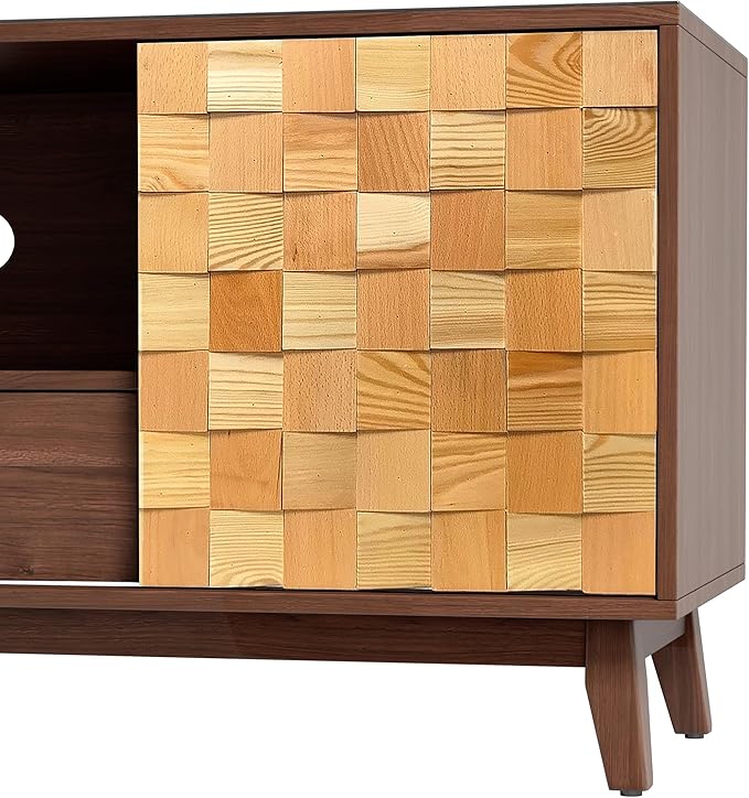 Mid Modern TV Stand with Storage | 55" Wide Walnut Wood Console Cabinet | Entertainment Center w/Adjustable Shelves | Solid Wood Legs | Easy Assembly