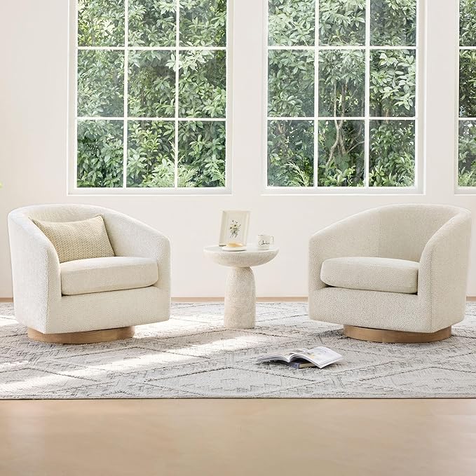 CHITA Swivel Accent Chair Set of 2, FSC Certified Upholstered Fabric Barrel Chair for Living Room, Fully Assembled, Cream