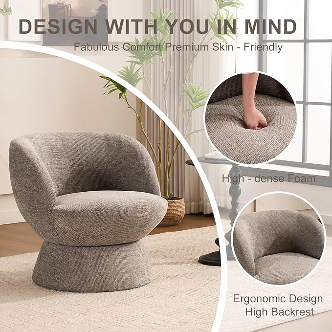 360° Swivel Boucle Bucket Chair, Accent Barrel Makeup Vanity Chair Modern Lounge Single Sofa with Padded Armrest for Dining Room, Living Room, Bedroom and Home Office (Set of 2 Gray)