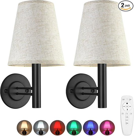 Rechargeable Battery Operated Wall Sconce Set of 2, Wireless LED Wall Lights with Remote & Touch Control, Wall Mounted Lamp Lighting Fixtures Decor for Bedroom Living Room, Matte Black