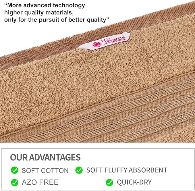 CASA COPENHAGEN Zero Twist, 6 Pieces Set 100% Cotton 0" Twist Towel Set- Beige, 600 GSM, 2 Bath, 2 Hand, 2 Washcloths Made from Egyptian Cotton, Ultra Soft Luxury Towels for Bathroom.
