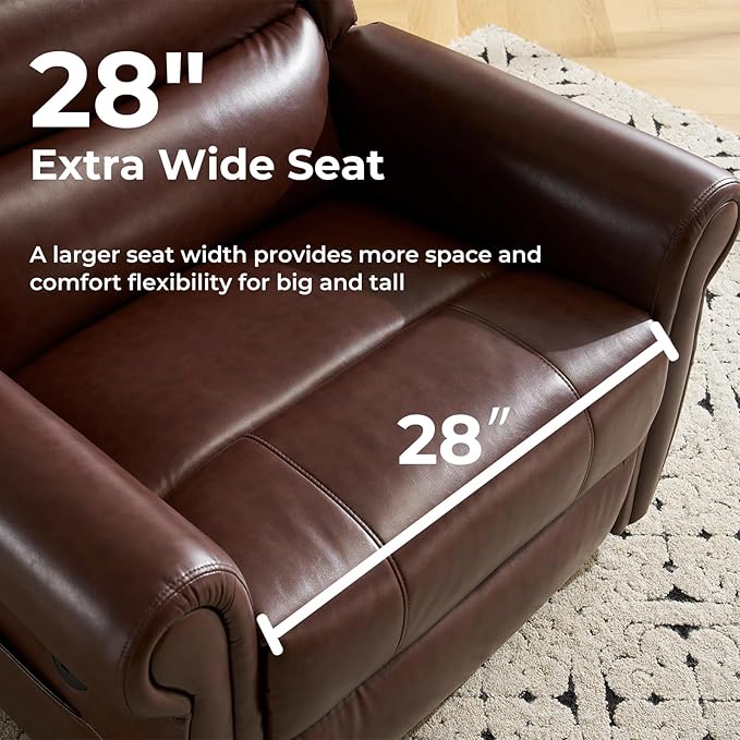 Power Lift Recliner Chair for Elderly with Adjustable Headrest, Oversized Lay Flat Recliner with Massage and Heat,28" Extra Wide Lift Chair for Big and Tall, Infinite Position,Extended Footrest, Brown