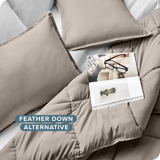 Bare Home Comforter Set - Queen Size - Ultra-Soft - Goose Down Alternative - Premium 1800 Series - All Season Warmth (Queen, Khaki)