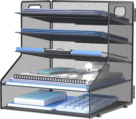 SUPEASY 5-Tier Desk File Organizer, Metal Letter Paper Tray, Desk Organizers and Accessories for Home Office Supplies, Black