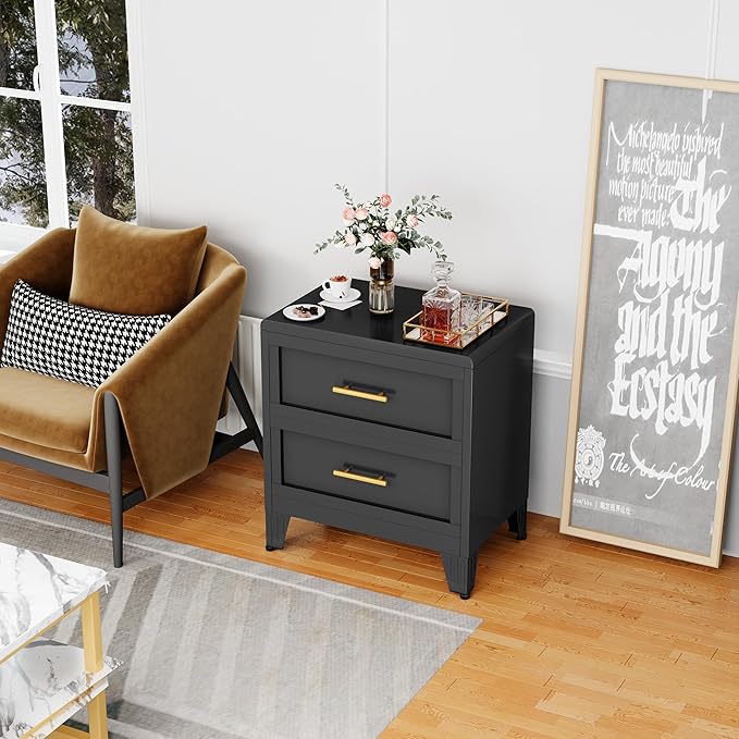 Metal Dresser Narrow Dresser for Bedroom Chest, 26.42" H Drawer Chest, Closet Dressers & Chests of Drawers for Living Room, Hallway (2 Drawers Black 24inch Wide)