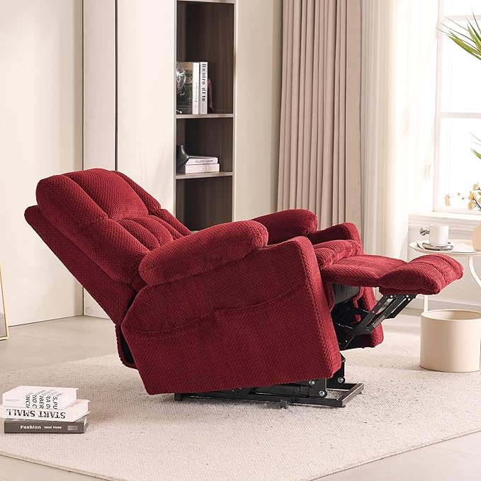 SALOHZA Power Lift Recliner Chair for Elderly with Massage and Heat for Living Room, Electric Recliner Chair for Adults with USB/Type C Port/Cup Holders, Velvet Fabric, Burgundy