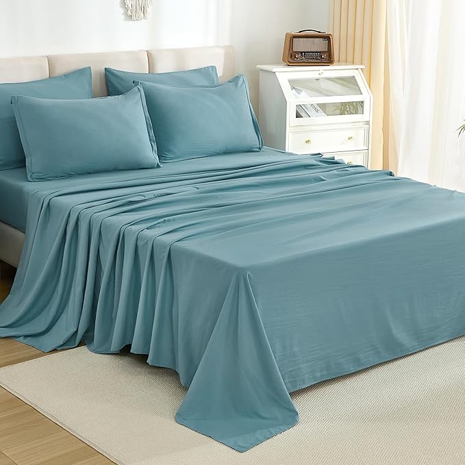 Litanika Oversized King Comforter Sets Grayish Teal - 7 Pieces Bed in a Bag Oversized King Bedding Comforter Sets, Solid Lightweight Bed Set with Comforter, Sheets, Pillowcases & Shams