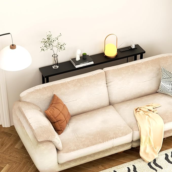 39" Sofa Table Narrow Long with Power Outlets & 2 USB Ports, Metal Frame Behind Couch Table Behind Sofa Perfect for Hallway, Living Room, Entrance - Easy Assembly, 4.9' Extension Cord Included