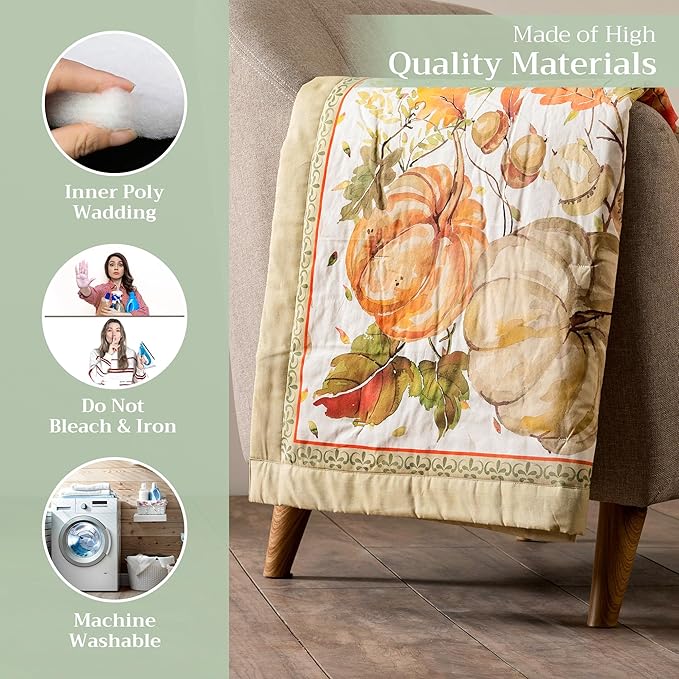 Maison d' Hermine Throw Blanket for Couch Lightweight Soft Warm Breathable Cotton Throw Blankets for Bed Girls Boys Women Men Gifts Sofa Travel Living Room Chair Bedding (50"x60", Pumpkin Passion)