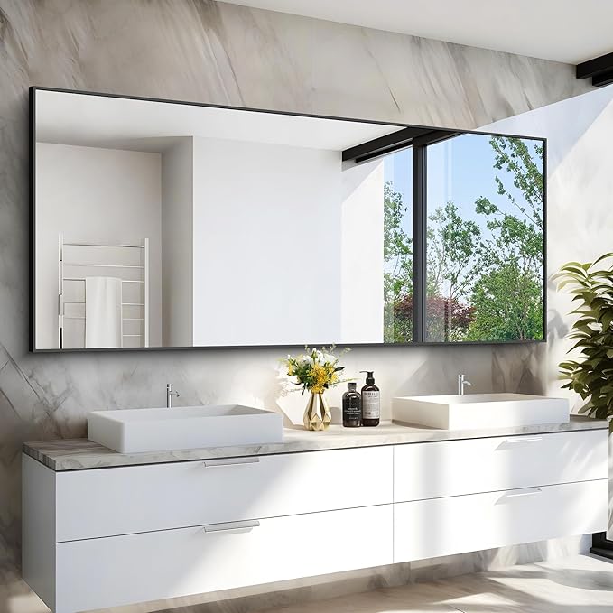 36x72inch Bathroom Mirror, Black Rectangle Mirror with Thin Metal Frame, Large Rectangular Wall Mirror for Bathroom, Living Roomm, Hair Salon, Big Farmehouse Mirror Hang Horizontal/Vertical