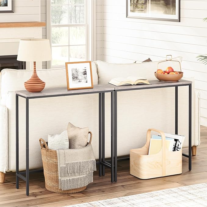 HOOBRO 2 Pack Narrow Sofa Console Table, 29.5" Small Entryway Table, Thin Display Shelf, for Hallway, Bedroom, Living Room, Foyer, Greige and Black BG75XGP201