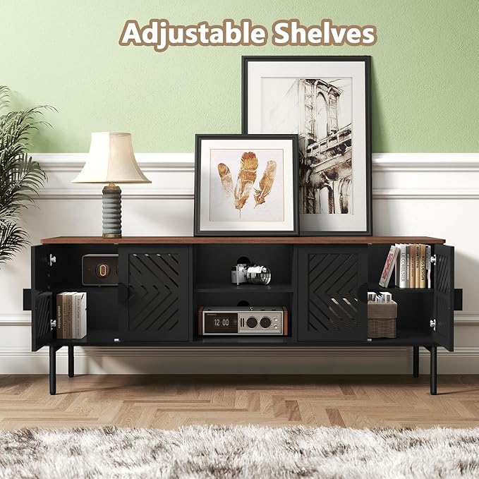 ARTPOWER 63" Modern TV Stands for Living Room, Long Entertainment Center with Storage, TV Console for 55 60 65 70 Inch TV, Bedroom TV Cabinet with Doors, Wood Media Console, Television Stand, Black