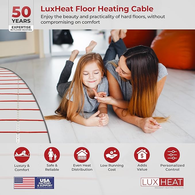 120sqft Floor Heating Cable Kit - 120v Under Laminate Floor Heating Kit - Heated Flooring System Includes UDG Programmable Thermostat w/GFCI, Heater Cable, Strapping, Sensor & Alarm