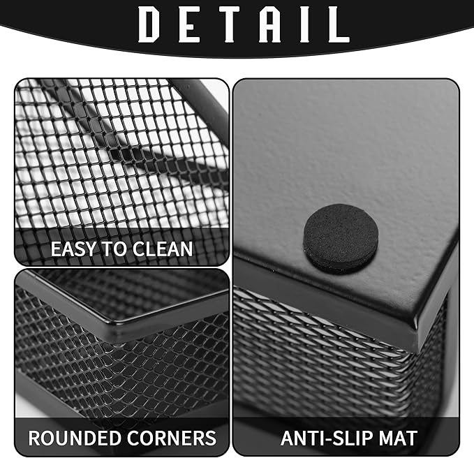 Ludato Desk Organizers Mesh Pencil Holder，3 Compartments Black Mesh Pen Holder Storage for Office Desk Accessories