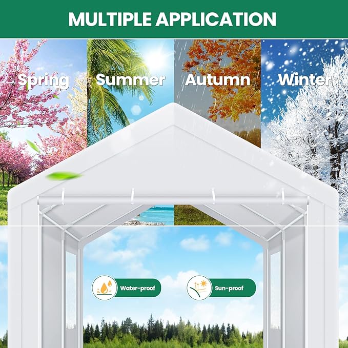 COBIZI Carport Canopy 12x20 Heavy Duty Portable Garage with Removable Sidewalls & Doors, Galvanized Frame Car Port Canopy Tent with Built-in Sandbags & All-Season Tarp for Car Boat Truck, White