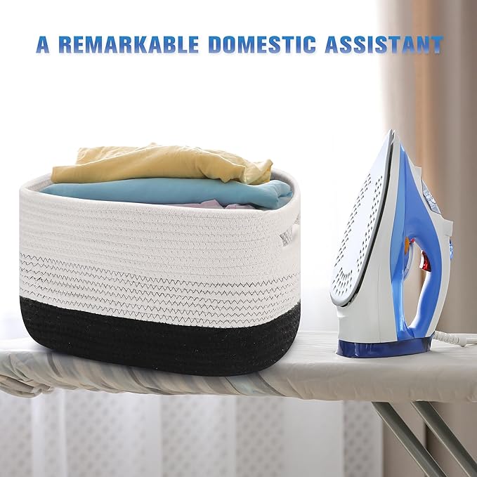 4 Pack Woven Storage Baskets for Organizing - Cotton Rope Baskets for Closet, Toys, Books, Towels, Durable Storage Bins for Shelves, Living Room, Bedroom, 14.76''Lx9.84''Wx8.86''H (Black, 13")