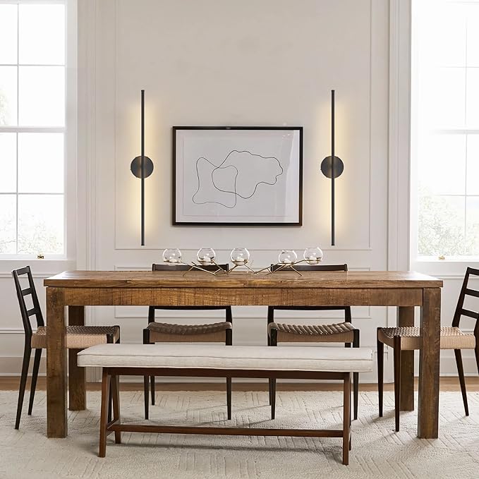 Battery Operated Wall Sconces, Dimmable Wall Sconces Set of Two, 350°Rotate, 3000K LED Black Wireless Wall Light for Living Room, Bedroom,Hallway, 40.1 Inch (2 Pack)