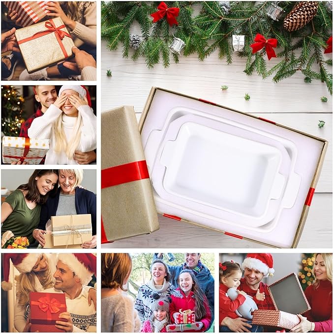 Ceramic Baking Dish Set (2-Piece) - 4.4QT & 1.8QT Rectangular Casserole Pans for Lasagna, Turkey, Cake - White Oven Safe Roaster Pans 13x9.5 & 12x7 Inch Dishwasher Safe