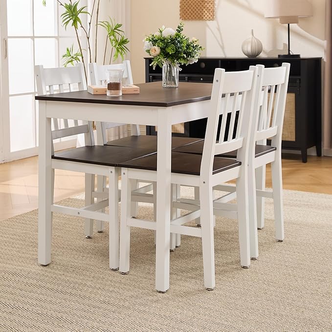 Dining Table Set for 4, 5 - Piece Kitchen Table Set 42.5 Inch Rectangular Dining Table with Chairs Solid Wood Dining Set for Kitchen/Dining Room,Home, Small Space, Apartment, Walnut