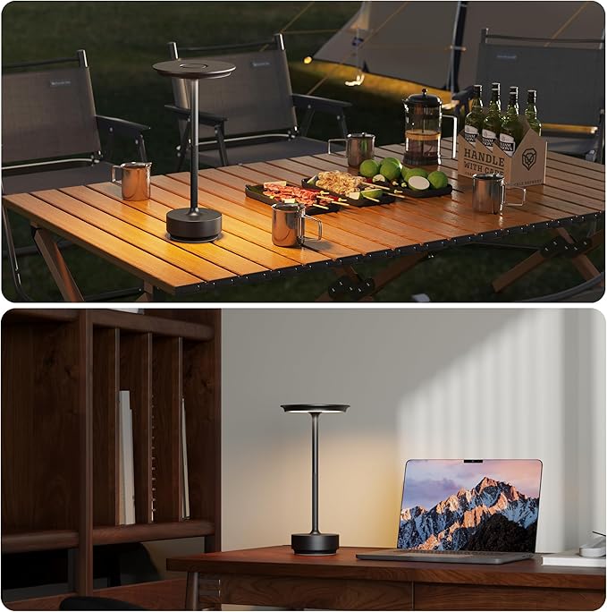 Cordless Rechargeable Table Lamps, Portable 5000mAh Restaurant Table Lamp, 3 Color Stepless Dimming LED Table Light with Memory Function, for Outdoor/Dinner/Patio/Camping.(Black)