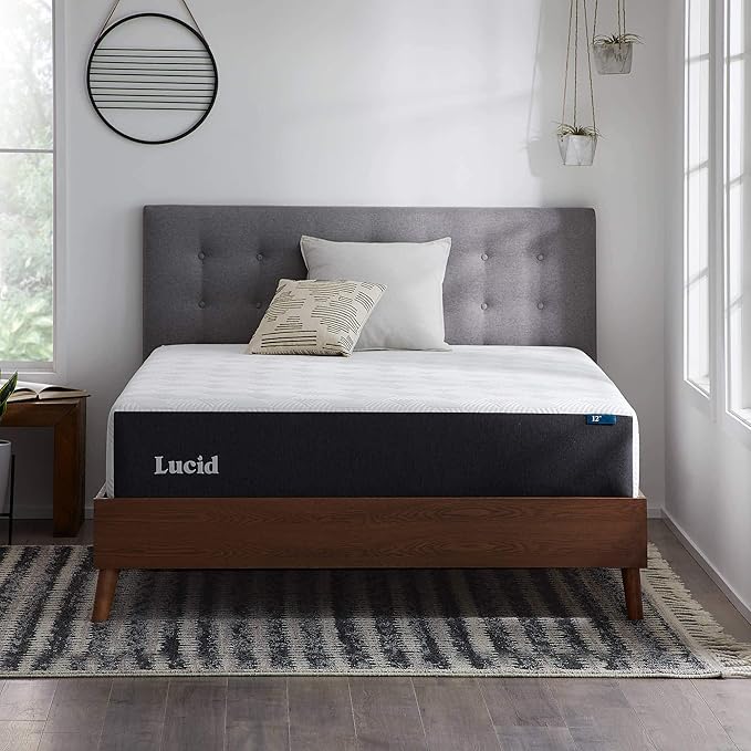 LUCID 12 Inch Memory Foam Mattress - Plush Feel - Memory Foam Infused with Bamboo Charcoal - Gel Infusions - CertiPUR-US Certified - Breathable - Twin