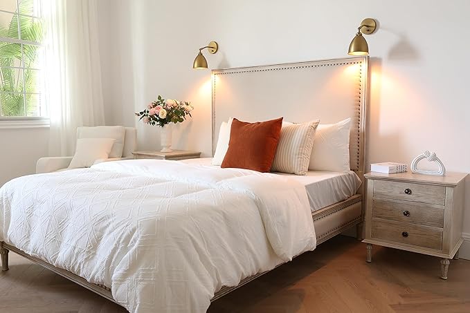 Yosoan Gold Wall Sconce Set of 2, Modern Brass Indoor Light Lights Lighting Fixtures with Metal Shade, Home Decor Wall Mount Swing Arm Lamp for Bedroom Bedside Kitchen Hallway Living