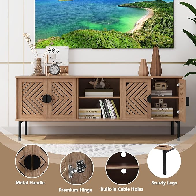 ARTPOWER 63" Modern TV Stands for Living Room, Long Entertainment Center with Storage, TV Console for 55 60 65 70 Inch TV, Bedroom TV Cabinet with Doors, Wood Media Console, Television Stand, Wood