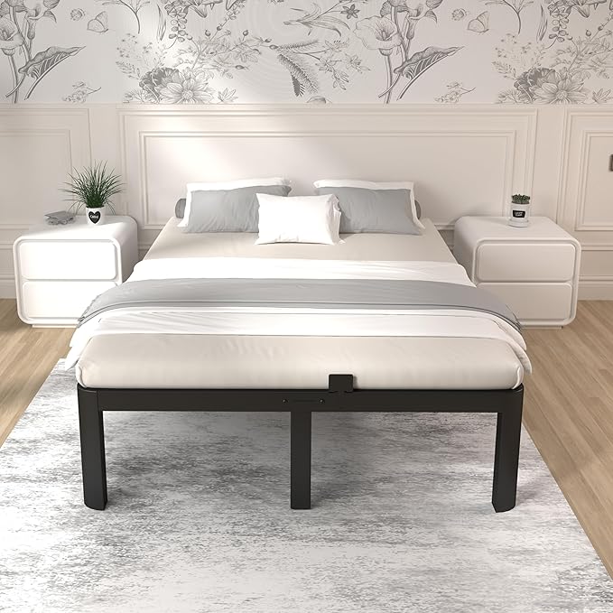 ITIMIDI 14 Inch Full Size Bed Frame, No Box Spring Needed and DIY Headboard, Safety Design with Rounded Corner Legs, Heavy Duty Metal Platform Bed Frame Full Size, Noise Free, Black