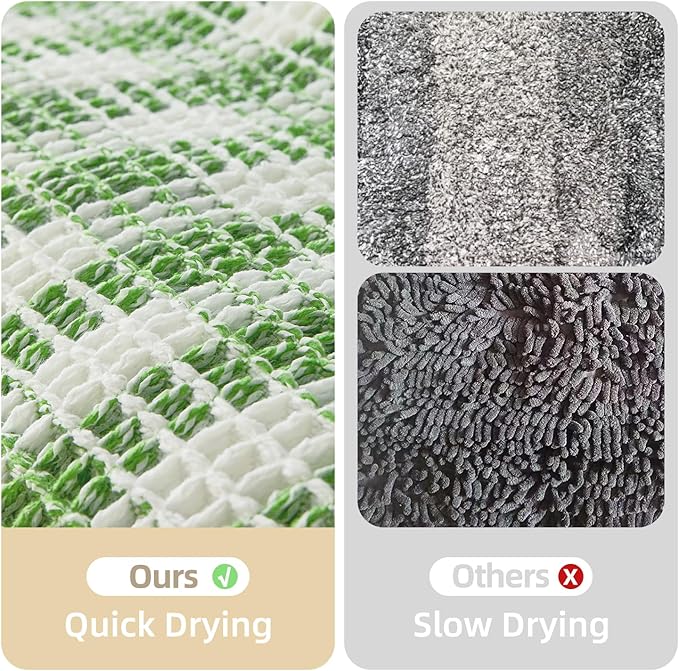 Waffle Bath Mat, Boho Bathroom Rugs Non Slip Washable Absorbent Checkered Bathroom Mat Quick Dry Cute Bath Mat, 48"x24" Green and White