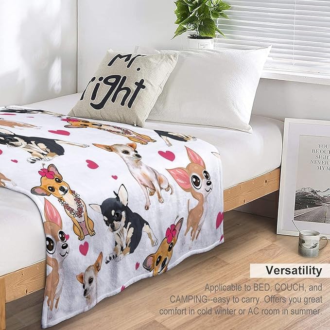 Chihuahua Dog Blanket Chihuahua Gifts for Girls Women Chihuahua Lovers Chihuahua Throw Blanket Kids Adults Soft Warm Cozy Fleece Blanket for Couch Sofa Bed 50""x60"", Dogs D1