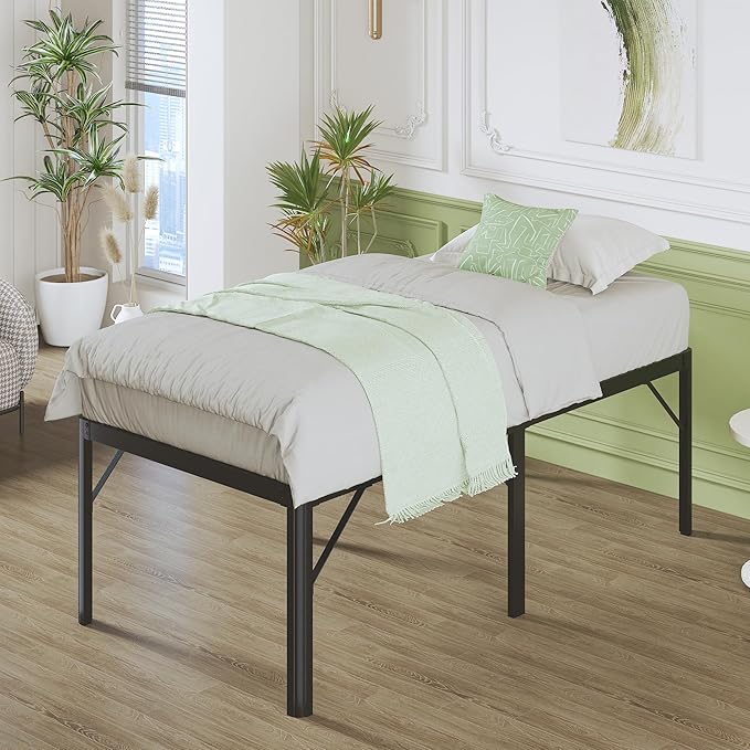 25 Inch High Twin Bed Frames with Rounded Corner Legs, Heavy Duty Metal Twin Platform Bed Frame with Steel Slats Support, No Box Spring Needed, Noise Free, Easy Assembly