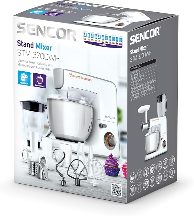 Sencor STM3700WH 10 Speed Stand Mixer with 10 Specialized Attachments, White