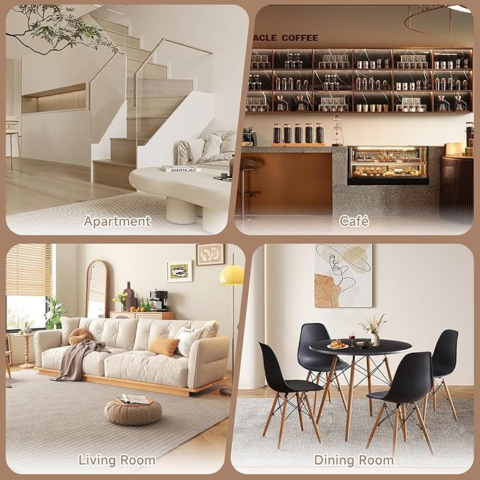 31.5'' 5 Piece Round Dining Table Set for 4, Mid-Century Modern Table with Chairs, Space Saving, Plastic Seats, Wood Legs, Circle Dinner Table for Kitchen, Home, Apartment, Black