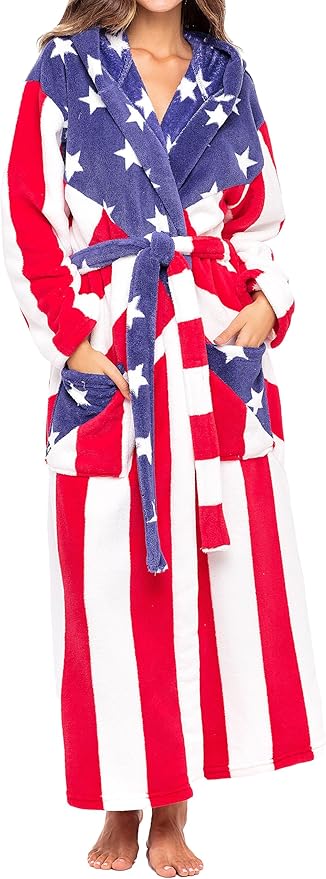 Alexander Del Rossa Womens Robe, Long Plush Bathrobe with Hood, Hooded Robes for Women Plus Size Bath Robe