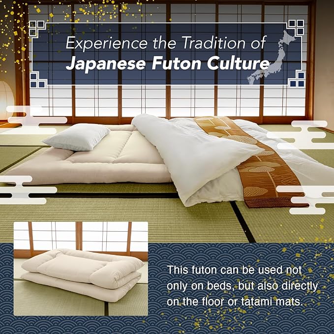 MORIRIN Japanese Futon Floor Mattress, Firm-Core SHIKIBUTON, Made in Japan, Queen