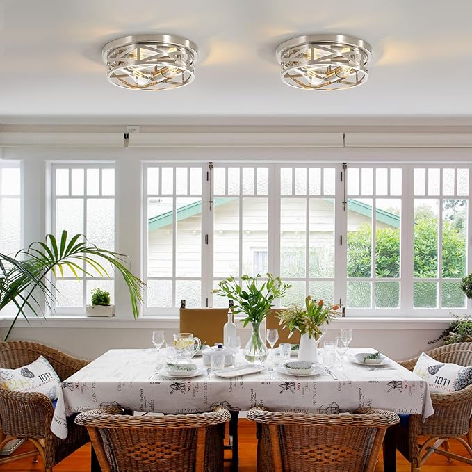 13 inch Brushed Nickel Flush Mount Ceiling Light Fixtures,3-Light Modern Hallway Light Fixtures Ceiling, Brushed Nickel Light Fixture Ceiling Mount for Farmhouse,Kitchen, Bedroom 1 Pack