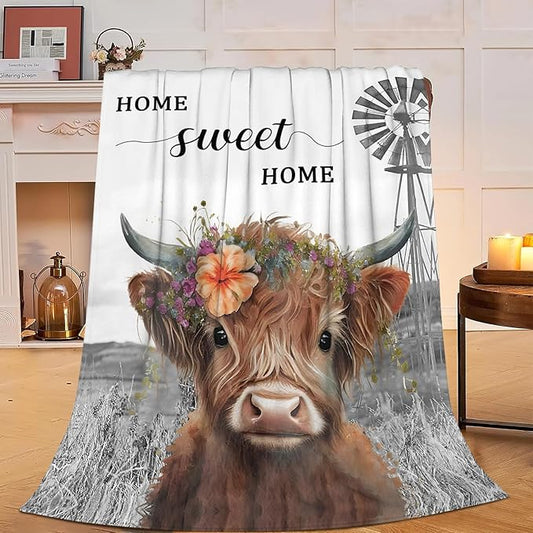 Highland Cow Blanket Soft Cozy Cattle Fleece Plush Throw Blanket Warm Lightweight Cute Farm Animal Stuff Decor Flannel Blanket Gifts for Girls Boys Lovers Adults Women Men Bed Travel 60"x80"