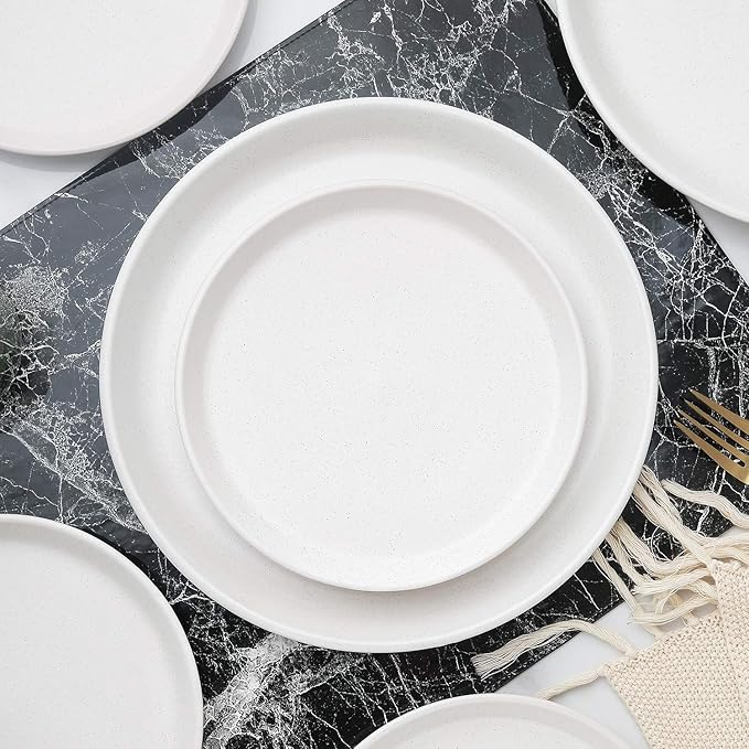 Stone Lain Stoneware Dish Set, 4 Dinner Plates, Albie - Speckled White