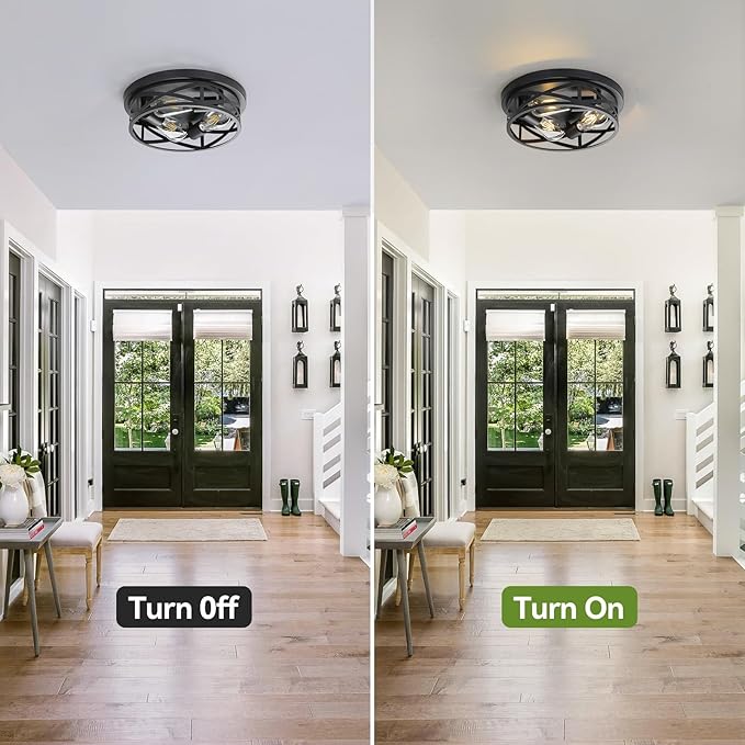 13 inch Black Flush Mount Ceiling Light Fixtures,3-Light Modern Hallway Light Fixtures Ceiling, Black Light Fixture Ceiling Mount for Farmhouse,Kitchen, Bedroom 2 Pack