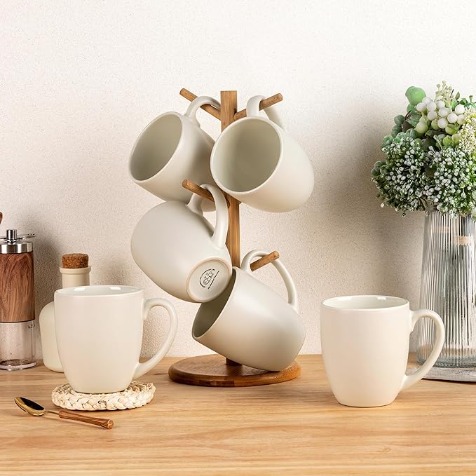 GBHOME 12oz Coffee Mugs Set of 6, Large Ceramic Coffee Mugs for Man, Woman, Dad, Mom, Modern Coffee Mugs Set with handle for Tea/Latte/Cappuccino/Milk/Cocoa. Dishwasher&Microwave Safe,ivory