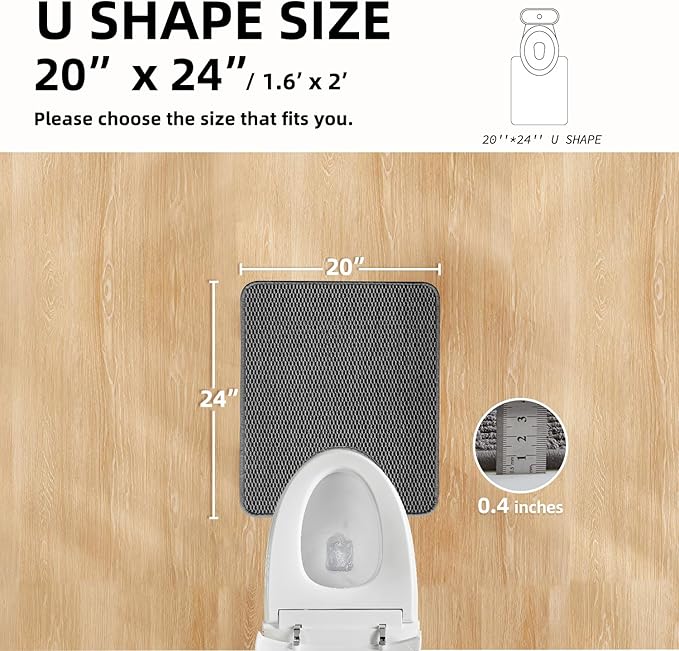 Toilet Rug, Thin Toilet Rugs U Shaped Washable Non Slip Absorbent Quick Dry Low Pile Toilet Mat, Dark Grey 20"x24" U Shape