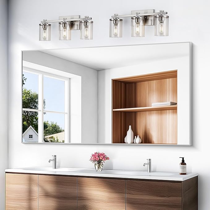 BONEWEI Silver Bathroom Mirror,60x36 inch Wall Mirror for Bathroom Wall Mounted,Large Rectangle Mirror for Bathroom Over Sink,Modern Metal Frame for Living Room,Bedroom Entryway,Horizontal/Vertical