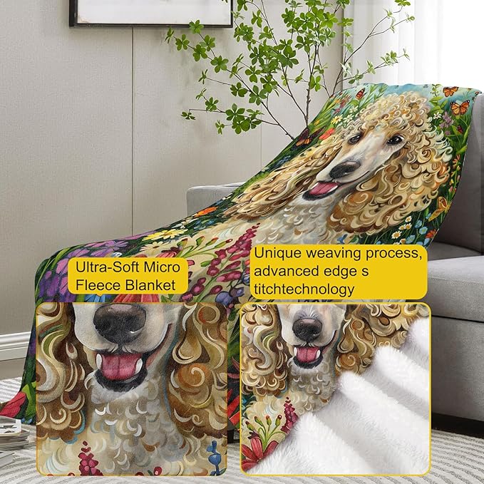Poodle Flannel Blanket, Poodle Gifts, Poodle Dog-Themed Blanket for Women, Soft Lightweight Throw Blankets for Bed Home Travel Decor 40" x 50"