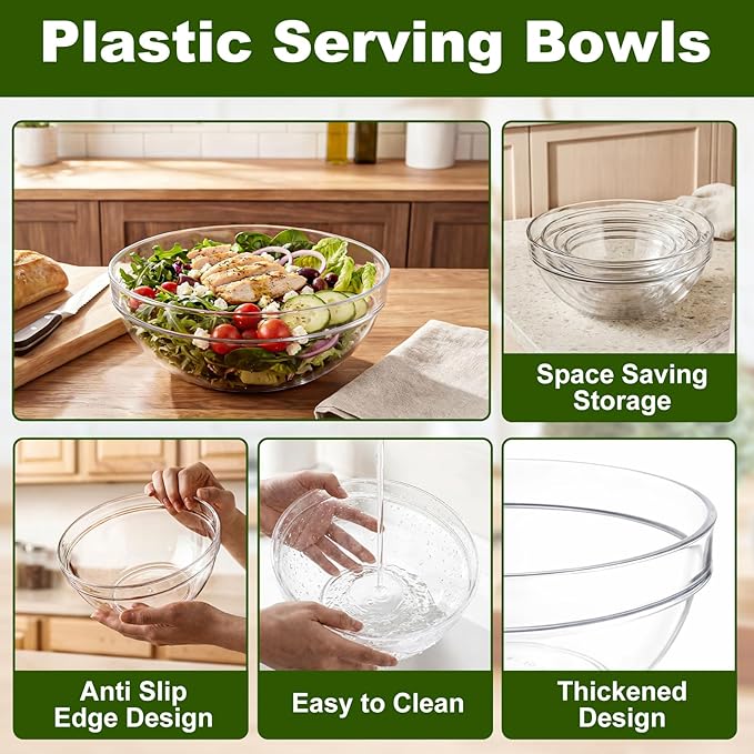 4 Pcs Acrylic Salad Bowls Plastic Serving Bowls for Party for Snack or Chip Candy Dish Party Salad Container 16oz/37oz/54oz/84oz