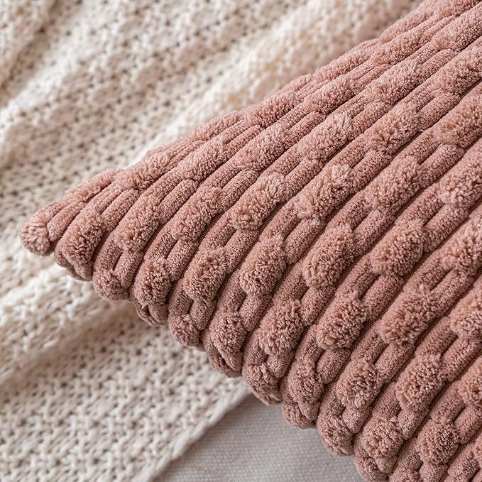 MIULEE Throw Pillow Covers Soft Corduroy Decorative Set of 2 Boho Striped Pillow Covers Pillowcases Farmhouse Home Decor for Couch Bed Sofa Living Room 12x20 Inch Blush Pink
